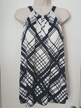 WHBM Halter Blouse Black White Geometric S